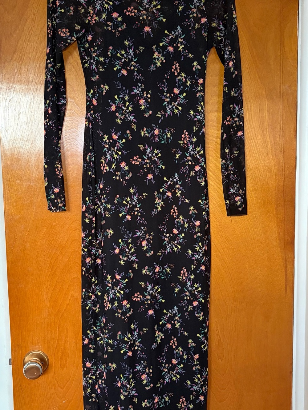 AFRM Black Long-Sleeve Floral Maxi Dress